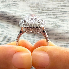 Load image into Gallery viewer, 14k Solid White Gold Oval Cut Moissanite And Round Cut Natural Diamond Engagement Ring Double Halo Bridal Set 6.70ct