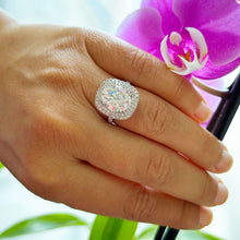 Load image into Gallery viewer, Stunning 14k Solid White Gold Oval And Round Cut Simulated Diamond Engagement Ring Double Halo 6.70ctw