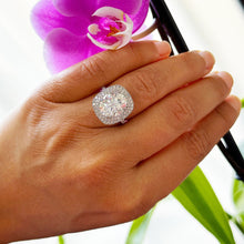 Load image into Gallery viewer, 14k Solid White Gold Oval Cut Moissanite And Round Cut Natural Diamond Engagement Ring Double Halo Bridal Set 6.70ct