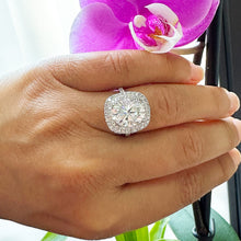 Load image into Gallery viewer, Stunning 14k Solid White Gold Oval And Round Cut Simulated Diamond Engagement Ring Double Halo 6.70ctw