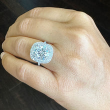 Load image into Gallery viewer, 14k Solid White Gold Oval Cut Moissanite And Round Cut Natural Diamond Engagement Ring Double Halo Bridal Set 6.70ct
