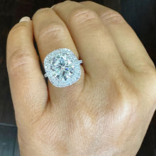 Load image into Gallery viewer, Stunning 14k Solid White Gold Oval And Round Cut Simulated Diamond Engagement Ring Double Halo 6.70ctw