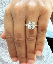 Load image into Gallery viewer, 14K Solid Yellow Gold Cushion Cut Forever One Moissanite And Round Cut Natural Diamonds Engagement Ring, Four prong, Solitaire 5.00ctw