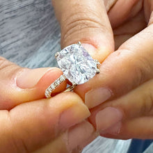 Load image into Gallery viewer, 14K Solid Yellow Gold Cushion Cut Moissanite And Round Cut Natural Diamonds Engagement Ring, Four prong, Solitaire 5.00ctw