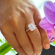 Load image into Gallery viewer, 14K Solid Yellow Gold Cushion Cut Forever One Moissanite And Round Cut Natural Diamonds Engagement Ring, Four prong, Solitaire 5.00ctw