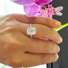 Load image into Gallery viewer, 14K Solid Yellow Gold Cushion Cut Moissanite And Round Cut Natural Diamonds Engagement Ring, Four prong, Solitaire 5.00ctw