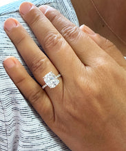 Load image into Gallery viewer, 14K Solid Yellow Gold Cushion Cut Moissanite And Round Cut Natural Diamonds Engagement Ring, Four prong, Solitaire 5.00ctw