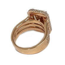 Load image into Gallery viewer, 14K Solid Rose Gold Emerald Cut Natural Morganite and Round cut Natural Diamonds Triple Shank Double Halo Ring 8.40ctw