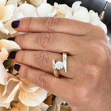 Load image into Gallery viewer, 14k Solid And Heavy Yellow Gold Round Cut Forever One Moissanite Engagement Ring Tension Set, Propose, Anniversary, Large, Solitaire 1.25ctw