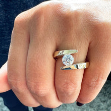 Load image into Gallery viewer, 14k Solid And Heavy Yellow Gold Round Cut Moissanite Engagement Ring Tension Set, Propose, Anniversary, Large, Solitaire 1.25ctw