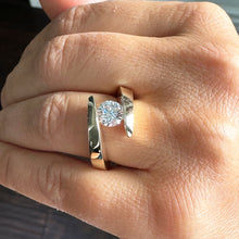Load image into Gallery viewer, Stunning 14k Solid and Heavy Yellow Gold Round Cut Tension Set Simulated Diamond Engagement Ring Bridal Wedding Anniversary 1.25ct