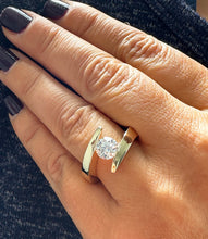 Load image into Gallery viewer, Stunning 14k Solid and Heavy Yellow Gold Round Cut Tension Set Simulated Diamond Engagement Ring Bridal Wedding Anniversary 1.25ct