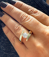 Load image into Gallery viewer, 14k Solid And Heavy Yellow Gold Round Cut Moissanite Engagement Ring Tension Set, Propose, Anniversary, Large, Solitaire 1.25ctw