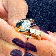 Load image into Gallery viewer, 14k Solid And Heavy Yellow Gold Round Cut Forever One Moissanite Engagement Ring Tension Set, Propose, Anniversary, Large, Solitaire 1.25ctw