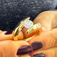 Load image into Gallery viewer, Stunning 14k Solid and Heavy Yellow Gold Round Cut Tension Set Simulated Diamond Engagement Ring Bridal Wedding Anniversary 1.25ct