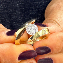 Load image into Gallery viewer, Stunning 14k Solid and Heavy Yellow Gold Round Cut Tension Set Simulated Diamond Engagement Ring Bridal Wedding Anniversary 1.25ct