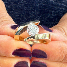 Load image into Gallery viewer, 14k Solid And Heavy Yellow Gold Round Cut Moissanite Engagement Ring Tension Set, Propose, Anniversary, Large, Solitaire 1.25ctw