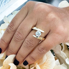 Load image into Gallery viewer, 14k Solid And Heavy Yellow Gold Round Cut Moissanite Engagement Ring Tension Set, Propose, Anniversary, Large, Solitaire 1.25ctw