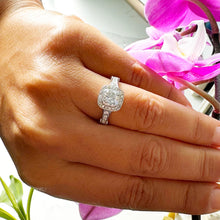 Load image into Gallery viewer, Elegant 14k Solid White Gold Cushion Cut Moissanite and Round Cut Natural Diamond Engagement Ring Bezel Set Halo 1.70ctw