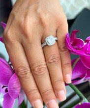 Load image into Gallery viewer, Elegant 14k Solid White Gold Cushion Cut Moissanite and Round Cut Natural Diamond Engagement Ring Bezel Set Halo 1.70ctw