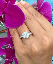 Load image into Gallery viewer, Elegant 14k Solid White Gold Cushion Cut Moissanite and Round Cut Natural Diamond Engagement Ring Bezel Set Halo 1.70ctw