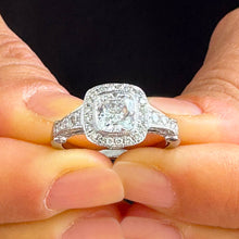 Load image into Gallery viewer, IGI Certified 14k Solid White Gold Cushion And Round Cut Diamond Engagement Ring Bezel Set Style 1.70ctw F-VS2