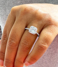 Load image into Gallery viewer, 14k Solid White Gold Cushion Cut Moissanite and Natural Diamond Engagement Ring Bridal, Wedding Halo 2.00ctw