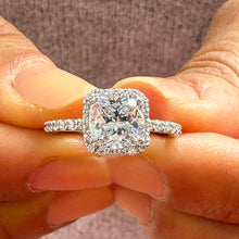 Load image into Gallery viewer, 14k Solid White Gold Cushion Cut Forever One Moissanite and Natural Diamond Engagement Ring Bridal, Wedding Halo 2.00ctw