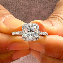 Load image into Gallery viewer, 14k Solid White Gold Cushion Cut Moissanite and Natural Diamond Engagement Ring Bridal, Wedding Halo 2.00ctw