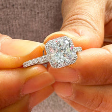 Load image into Gallery viewer, 14k Solid White Gold Cushion Cut Moissanite and Natural Diamond Engagement Ring Bridal, Wedding Halo 2.00ctw