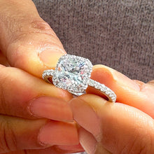 Load image into Gallery viewer, 14k Solid White Gold Cushion Cut Moissanite and Natural Diamond Engagement Ring Bridal, Wedding Halo 2.00ctw