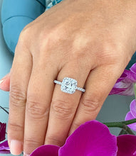 Load image into Gallery viewer, Elegant Women's 14k Solid White Gold Cushion and Round Cut Simulated Diamond Engagement Ring Bridal Wedding Halo 2.00ctw