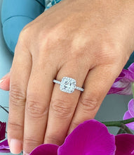 Load image into Gallery viewer, 14k Solid White Gold Cushion Cut Forever One Moissanite and Natural Diamond Engagement Ring Bridal, Wedding Halo 2.00ctw