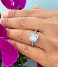 Load image into Gallery viewer, 14k Solid White Gold Cushion Cut Forever One Moissanite and Natural Diamond Engagement Ring Bridal, Wedding Halo 2.00ctw