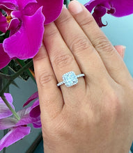 Load image into Gallery viewer, 14k Solid White Gold Cushion Cut Moissanite and Natural Diamond Engagement Ring Bridal, Wedding Halo 2.00ctw