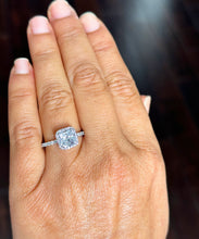 Load image into Gallery viewer, 14k Solid White Gold Cushion Cut Moissanite and Natural Diamond Engagement Ring Bridal, Wedding Halo 2.00ctw