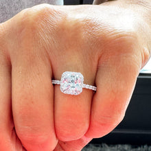 Load image into Gallery viewer, Elegant Women's 14k Solid White Gold Cushion and Round Cut Simulated Diamond Engagement Ring Bridal Wedding Halo 2.00ctw