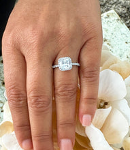 Load image into Gallery viewer, 14k Solid White Gold Cushion Cut Forever One Moissanite and Natural Diamond Engagement Ring Bridal, Wedding Halo 2.00ctw