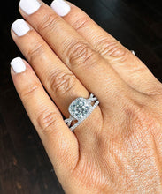 Load image into Gallery viewer, 14k White Gold Cushion Cut Moissanite and Natural Diamond Engagement Ring And Band Halo Bridal Set 3.00ct