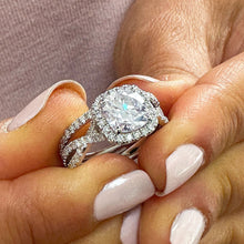 Load image into Gallery viewer, 14k White Gold Cushion Cut Forever One Moissanite and Diamond Engagement Ring And Band Halo Bridal Set Natural Diamonds 3.00ct