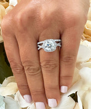 Load image into Gallery viewer, 14k White Gold Cushion Cut Moissanite and Natural Diamond Engagement Ring And Band Halo Bridal Set 3.00ct