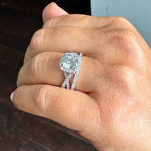 Load image into Gallery viewer, 14k White Gold Cushion Cut Moissanite and Natural Diamond Engagement Ring And Band Halo Bridal Set 3.00ct