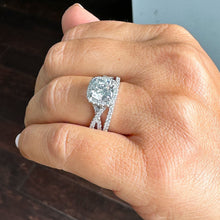 Load image into Gallery viewer, 14k Solid White Gold Cushion Cut and Round Cut Diamond Engagement Ring And Band Halo Bridal Set Natural Diamonds 2.50ct
