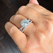 Load image into Gallery viewer, 14k White Gold Cushion Cut Moissanite and Natural Diamond Engagement Ring And Band Halo Bridal Set 3.00ct
