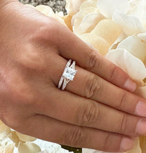 Load image into Gallery viewer, 14k Solid Rose Gold Princess And Round Cut Simulated Diamond Engagement Ring And Band Bridal Set Wedding Set 2.10ct