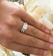 Load image into Gallery viewer, 14K Solid Rose Gold Princess Cut Moissanite And Natural Diamond Engagement Ring And Two Bands Set, Wedding Deco 2.10ctw
