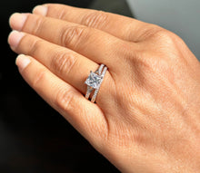 Load image into Gallery viewer, 14K Solid Rose Gold Princess Cut Moissanite And Natural Diamond Engagement Ring And Two Bands Set, Wedding Deco 2.10ctw