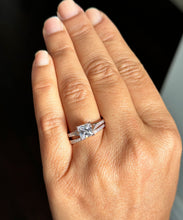 Load image into Gallery viewer, 14K Solid Rose Gold Princess Cut Moissanite And Natural Diamond Engagement Ring And Two Bands Set, Wedding Deco 2.10ctw