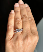 Load image into Gallery viewer, 14K Solid Rose Gold Princess Cut Moissanite And Natural Diamond Engagement Ring And Two Bands Set, Wedding Deco 2.10ctw