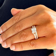 Load image into Gallery viewer, 14K Solid Rose Gold Princess Cut Moissanite And Natural Diamond Engagement Ring And Two Bands Set, Wedding Deco 2.10ctw